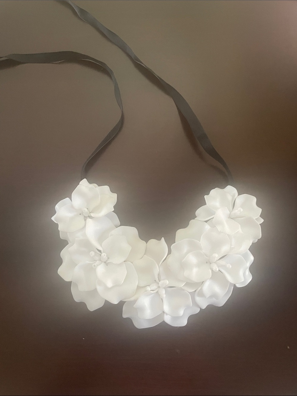 White Floral Ribbon Tie Necklace - Women Jewelry